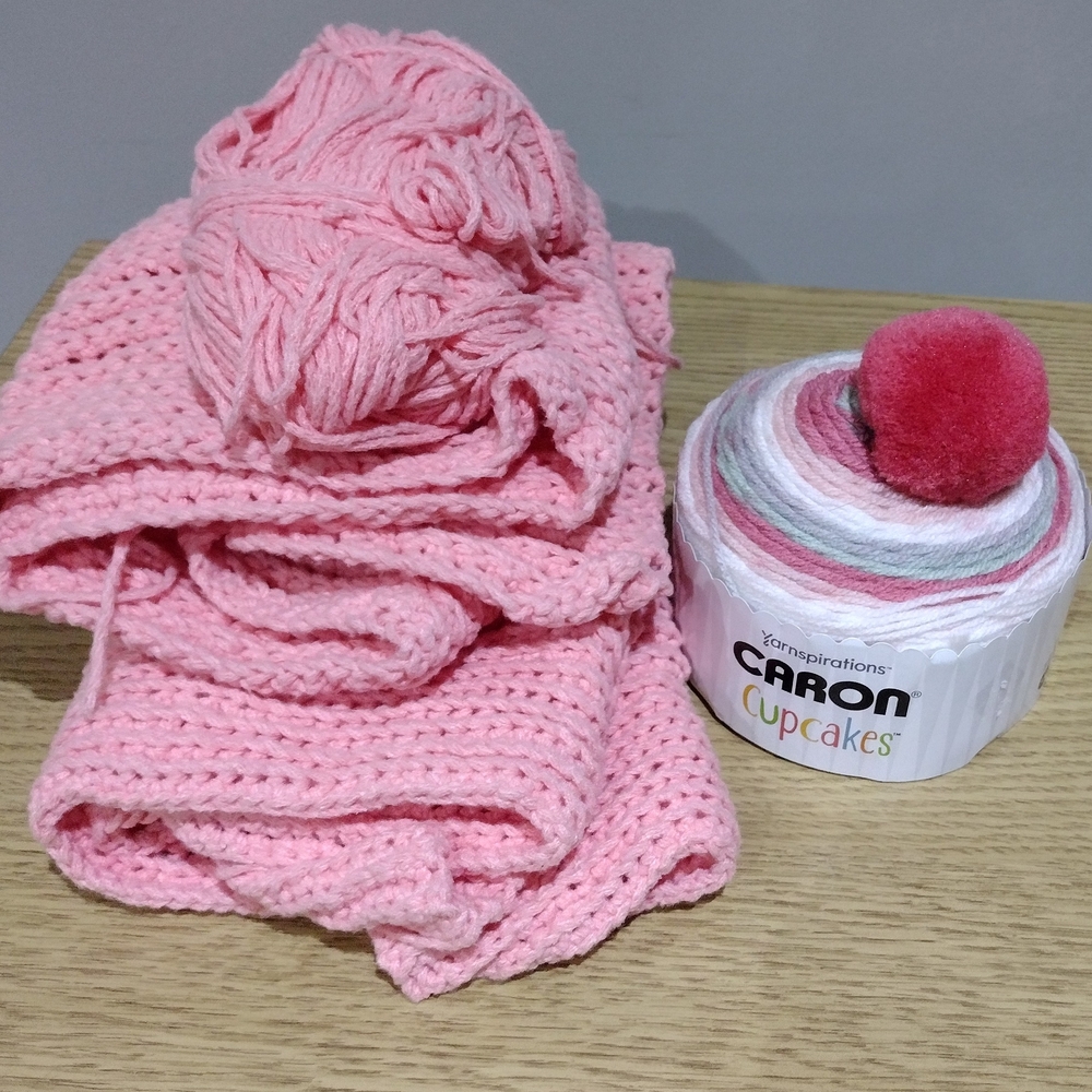Carbon Caron Cupcakes Multicolor Pastel Yarn with Pink Pom Pom
